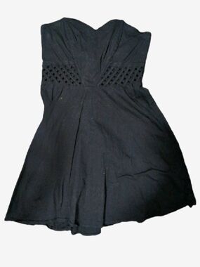 Angie Sexy Black Strapless Mini Dress with Lattice Waist